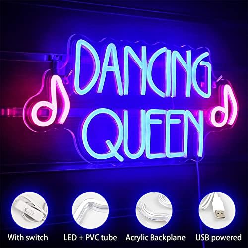 DVTEL ריקודים מלכה ניאון אורות, אורות סימן למסיבת ריקודים של נערות LED LED אורות לילה USB עם מתג, שלט