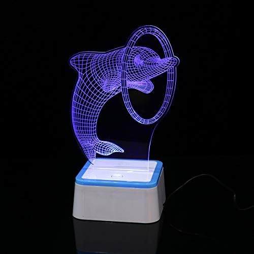 קישוטי Valentine של Amosfun צבעוני תלת מימד אור תלת מימדי דולפין מעגל קפיצה מעגל לילה מתג מגע מגע מגע