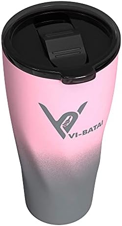 VI -Batai 20 עוז כוס - כוסות נירוסטה עם קש פלסטיק וידית - כוס קיר כפולה מצופה אבקה למשקאות חמים וקרים