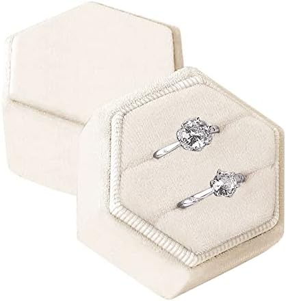 קופסת טבעת טבעת לטקס חתונה, ארגז טבעת קטיפה של משושה חריצים כפול חריצים טבעת מחזיק עם מכסה הניתן להסרה