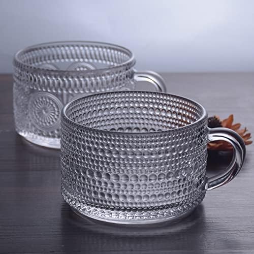 14oz ספלי קפה הניתנים לערימה מותאמים אישית עם ידית - כוסות קפה מובלטות וינטגיות בהירות, כוסות תה עבור
