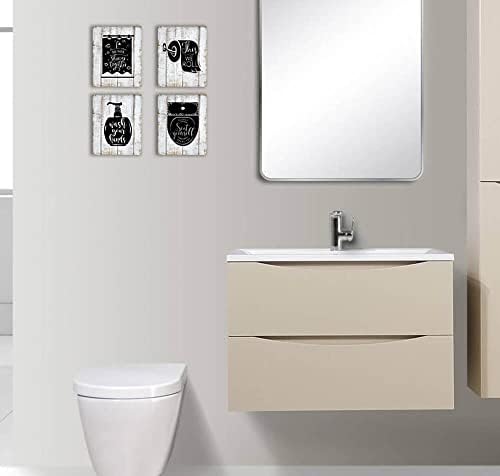 שלטי אמבטיה זנגדניאנים נוסטלגיה מצחיק טיפוגרפיה של אמבטיה קיר מדפיסים קרשים וינטג '4 חלקים מסגרת לבנה