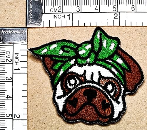 קליינפלוס 3 יחידות. כלב גור רקום ברזל על לתפור על תיקון אופנה אמנויות די פאג כלב עם ירוק קשת קריקטורה