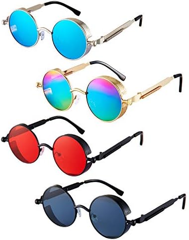 4 חתיכות רטרו סטיימפונק משקפי שמש בציר גותי עגול משקפי שמש מעגל סטיימפונק משקפיים לנשים גברים