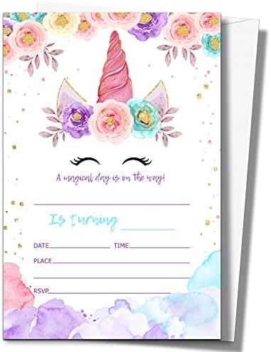 Isovf 4 x 6 קסום ליום יום הולדת כרטיסי הזמנה למסיבת יום הולדת עם מעטפות- מסיבת סגנון מילוי פרחונית ורודה