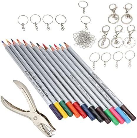 סט מלאכת מחזיק מפתחות PSSOPP, כלי מחזיק מפתחות DIY עם עפרונות צבעוניים אגרוף חור למתנות צעצועי מלאכה