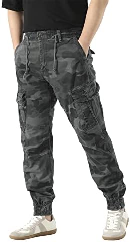 DGWZ Mens Mens מותניים אלסטיים מכנסי מטען מכנסיים מרובי כיס כותנה מכנסי עבודה לגברים