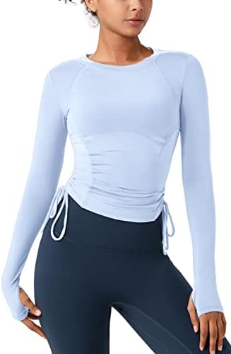 צמרות אימון אלמרי לנשים אתלטיות חולצות שרוול ארוך בגדי כושר יוגה עם חורי אגודל