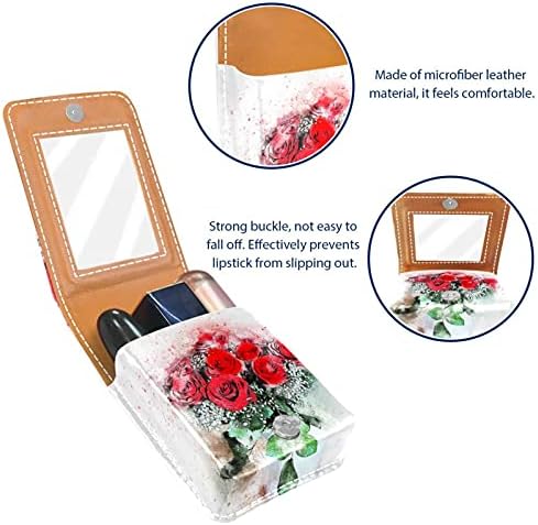 מיני שפתון מקרה עם מראה עבור ארנק, פרחי ורדים אגרטל זר אמנות נייד מקרה מחזיק ארגון