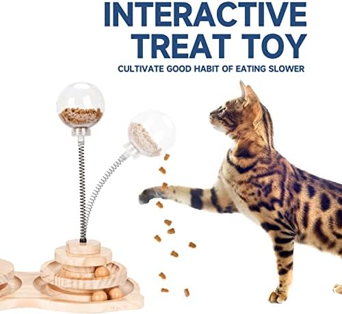 אינטראקטיבי חתול צעצוע מקורה, 2 שכבות עץ כדור מסלול עם סיסל חבל גרדן, עצמי מספרת, אינטראקטיבי לטפל צעצוע