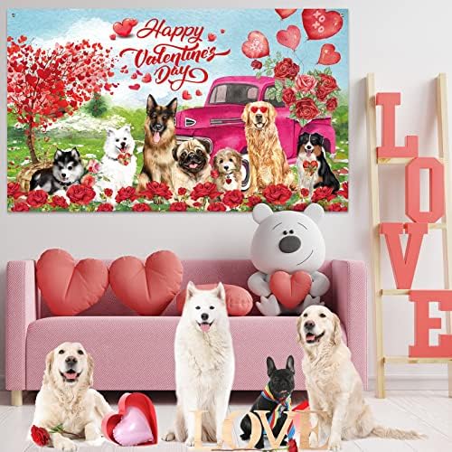חג האהבה כלבים רקע שמח חג האהבה רקע ורוד משאית כלב אדום עלה באנר קישוט לב קיר קישוט לחג האהבה יום נישואים