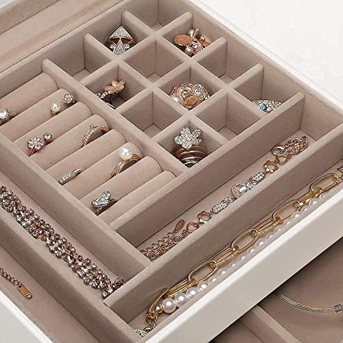 קופסת תכשיטים עם מכסה זכוכית 3 שכבות קופסת אחסון תכשיטים עם 2 מתנות מגירות לאוהבות המתאימות לנשים ולבנות