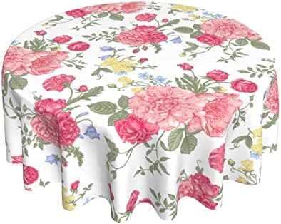 קוואני אביב קיץ פרחוני שולחן שולחן עגול 60 אינץ 'פרח צבעוני שולחן שולחן בד אלגנטי כפרי וינטג' פוליאסטר