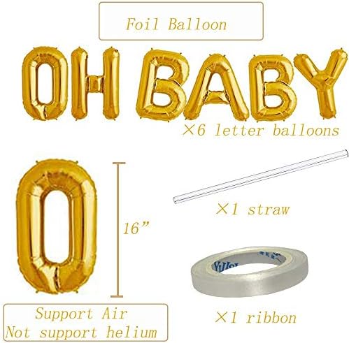 Vanvene Oh Balloons Balloons קישוטי מקלחת לתינוקות - 16 מכתבי בלון תינוקות זהב - סט בלתי -מושלמת וניתנת