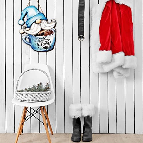 בד בגד חורף גנום ברוך הבא שלט גנום דלת חג המולד עיצוב חורף תליה שלט עץ תינוק זה קר חיצוני לעיצוב דלת