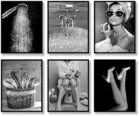 קיר אופנה אמנות אמבטיה קיר עיצוב הדפסים סט של 6 פוסטרים בגז גליטר גליטר פוסטרים תמונות תמונות
