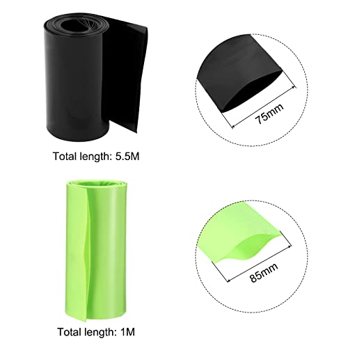 Meccanixity סוללה עוטף PVC חום מכווץ צינורות 75 ממ 18ft שחור ו -85 ממ שטוח 3.3ft בידוד טוב ירוק עבור