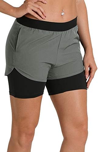 מכנסי אימון לנשים ICYZONE עם כיסים-אתלטי ריצה יוגה תרגילי יוגה מכנסיים קצרים 2 ב -1