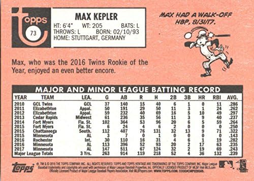 2018 Topps Heritage 73 מקס קפלר מינסוטה תאומים כרטיס בייסבול