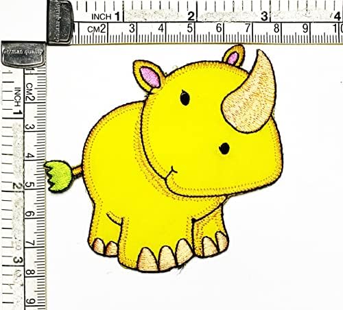 קליינפלוס 3 יחידות. צהוב קרנף לתפור ברזל על טלאים רקומים קריקטורה ילדי ילדים מדבקת מלאכת פרויקטים אבזר
