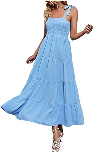 WPOUMV שמלות קיץ לנשים שרוול קצר שרוול קצר שמלת MIDI שמלת שכבון שוויצרי שמלת נקודה שוויצרית שמלת נדנדה