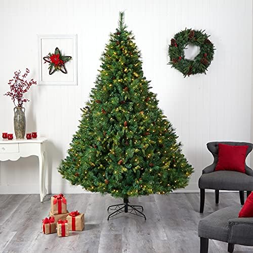 8ft. מערב וירג'יניה עץ חג המולד מלאכותי מעורב באורן מעורב עם 700 נורות LED ברורות וקונוסים אורנים