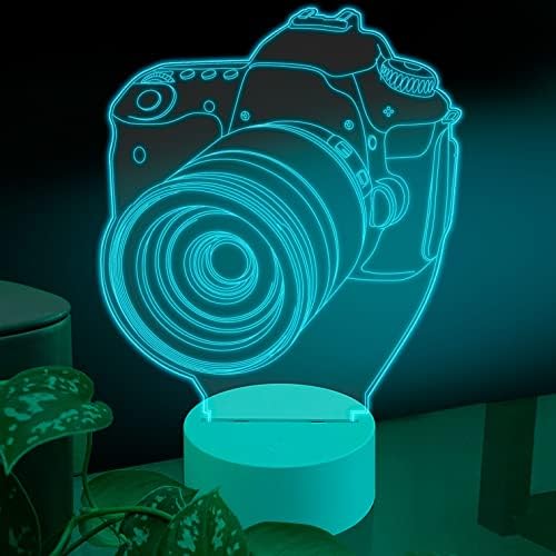 מצלמת Ambesonne תלת מימד מנורת שולחן LED, צילום אלקטרוניקה תמונה מקצועית, צלחת זכוכית אקרילית אשליה