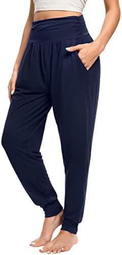 מכנסי טרנינג יוגה יוגה גבוהה של Annenmy עם כיסים עם אימון רופף קל משקל קל משקל משקל רופף נמתחים מכנסי