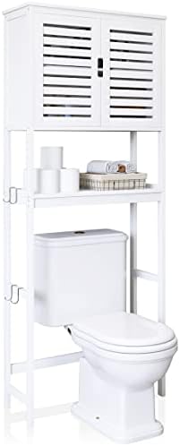 חדר אמבטיה סמיבוי מעל ארון האחסון לשירותים, מארגן ארון במבוק דלתות, מתלה לשירותים שומרי שטח בודד עם