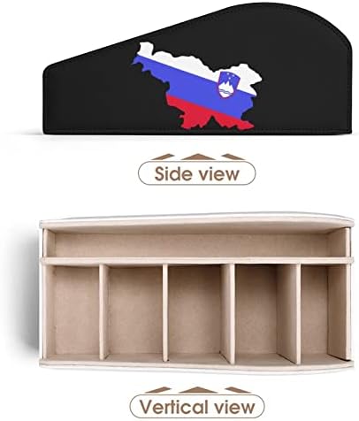 מפת סלובניה מחזיק בשלט רחוק קופסת מארגן עור PU עם 6 תאים קופסת אחסון לחדר שינה בסלון