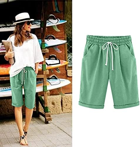 מכנסי ריצה לנשים, נשים קיץ מזדמן שרוך אלסטי מותניים מתגנדר טהור צבע מכנסיים קצרים עם כיס
