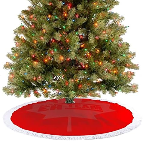 עלה מייפל קנדי ​​EH הדפס חצאית עץ חג המולד עם ציצית למסיבת חג מולד שמח תחת עץ חג המולד