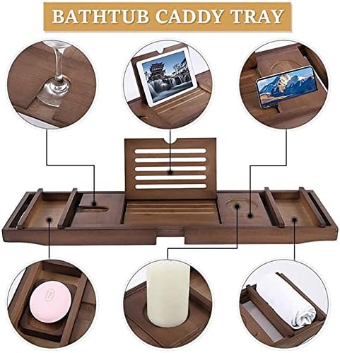 מגש אמבט אמבטיה של Miunv מגש Bathcaddy, מדף עבור צדדים מרחיבים, מחזיק שולחן ספרים של זכוכית יין, מחזיק