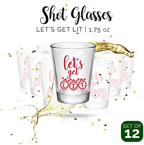 בואו נדליק-כוסות זריקת חג המולד האדומות-סט של 12 כוסות זריקת מסיבת זכוכית עם הדפסים דו צדדיים-כוסות