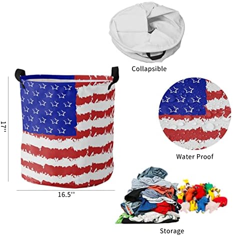 כביסה אחסון סל אמריקאי דגל 4 יולי גדול מתקפל אחסון בינס עם ידיות בצבעי מים פסים סל תיק עמיד למים סלי