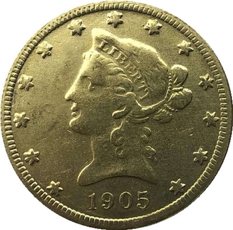 37 גרסת תאריכים שונים אמריקאים 10 מטבעות זהב פליז מלאכות עתיקות מטבעות זיכרון זרות 27 ממ