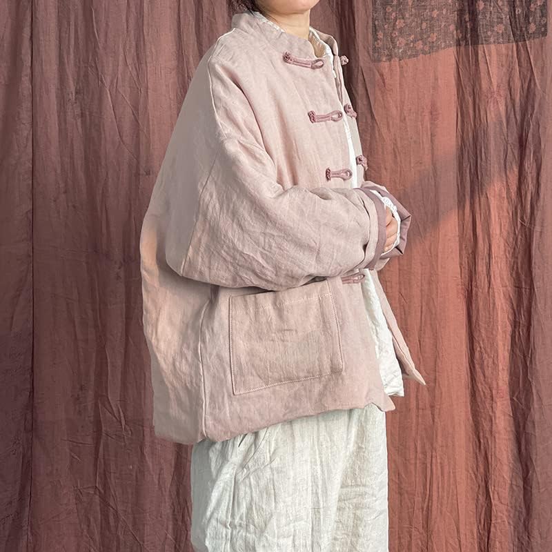 תאורת זריחה בסגנון סיני פשתן ז'קט מרופד נשים וינטג 'ביגוד מסורתי מעיל חליפת טאנג סתיו חורף הלבשה עליונה