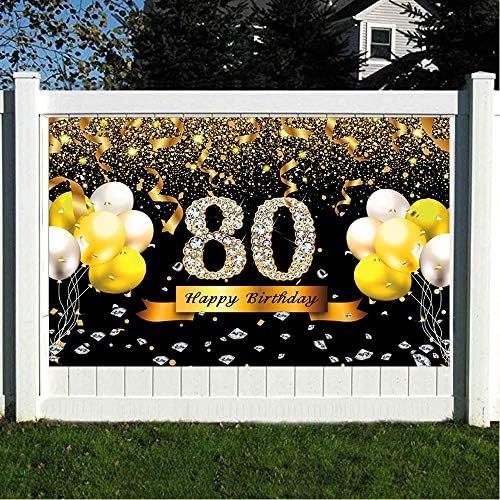 קישוט מסיבת יום הולדת 80, פוסטר שלט זהב שחור גדול במיוחד אספקת מסיבת יום הולדת 80, באנר רקע 80 שנה לתא