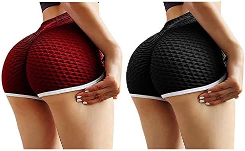 מכנסיים קצרים של 2 PC לנשים Scrunch Butt Lift High מותן מכנסיים קצרים בצבע אחיד מרקם מכנסי יוגה שלל