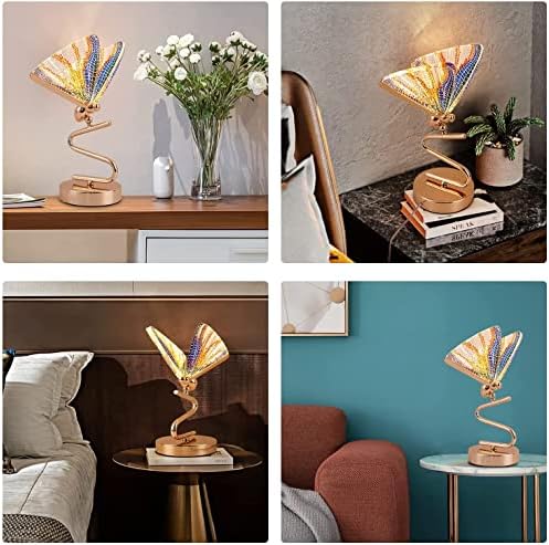 מנורת שולחן שולחן פרפר זלורד לחדר שינה ויטראז 'מנורת שולחן זכוכית עם תקע נורדי אור יוקרתי LED 4W צבעוני