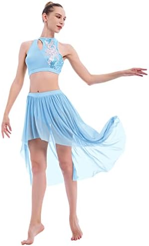 אודסדו נשים 2 חלקים תלבושת ריקוד לירית למבוגרים מודרניים עכשוויים לבגדי ריקוד יבול יבול עליון טול טול