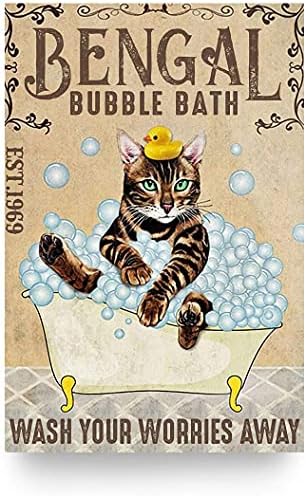לאמבטיה חתול רטרו מתכת שלט פח, חתול בנגל בועת אמבטיה סבון סבון פוסטר וינטג
