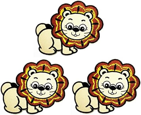 קליינפלוס 3 יחידות. האריה קטנה תיקון חמוד בעלי החיים גן חיות קריקטורה רקום אפליקצית מלאכה בעבודת יד