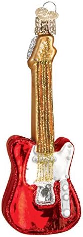 קישוטי חג המולד של העולם הישן זכוכית גיטרה חשמלית אדומה זכוכית מפוצצת קישוטים לעץ חג המולד