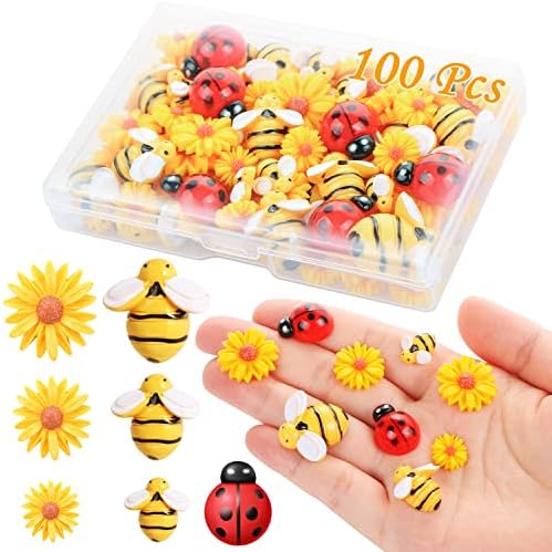 Mikimiqi 100 PCS דבורים שרף דבורה Daisy Decorbee Bumblebee Laadybug חמניות דבורים דבורים קשים קישוטי
