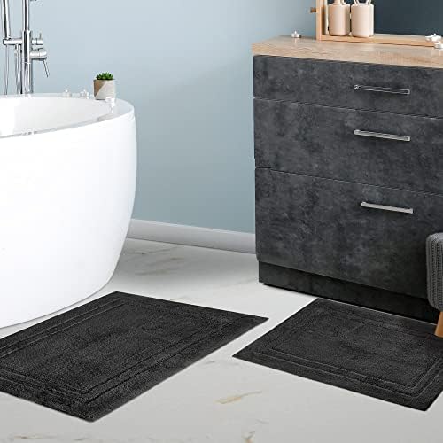 סט שטיח אמבטיה מעולה ללא החלקה מכותנה 2 חלקים עם גיבוי לטקס ריסוס, 20 איקס 30, 24 איקס 36, שחור