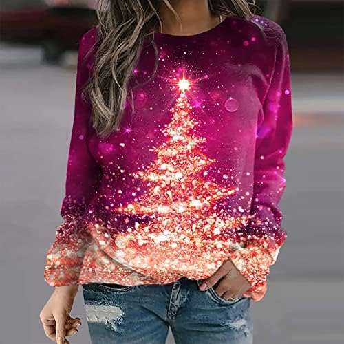 Brkewi חג המולד מאיר חולצות סוודר חג מולד מכוער לנשים נוצץ נוצץ סווטשירט סווטשירט LED עץ חג המולד טיז
