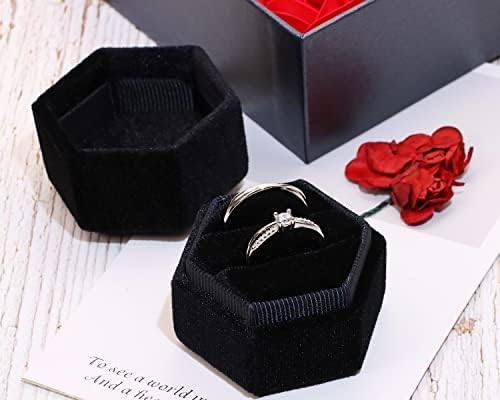 מיני סקטים 2 חריצים שחור רכות קטיפה תכשיטי כפול טבעת מחזיק משושה נישואים אריזת מתנה עם מכסה נתיק עבור