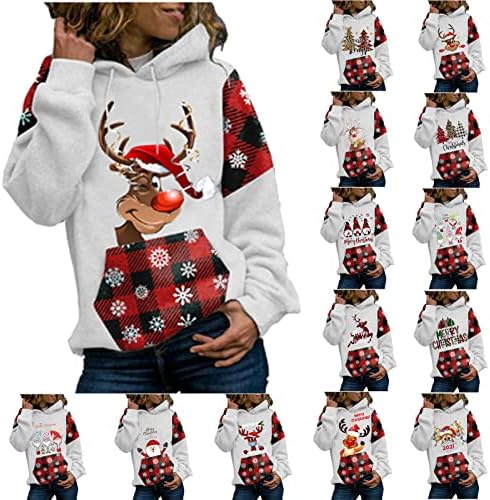 נשים מקרית חג המולד סלעית סוודר רופף בסוודרים למעלה חולצה חג המולד משובץ הדפסת נים ספורט חולצות