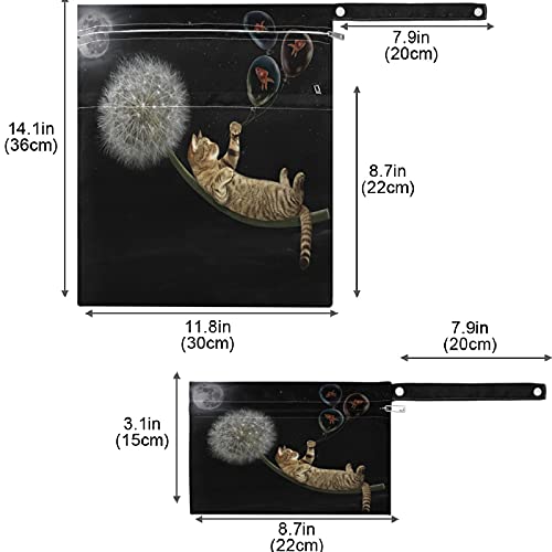 שמש חתול שן הארי ירח 2 יחידות רטוב תיק עם כיסי רוכסן רחיץ לשימוש חוזר מרווח חיתול תיק עבור נסיעות,חוף,מעון